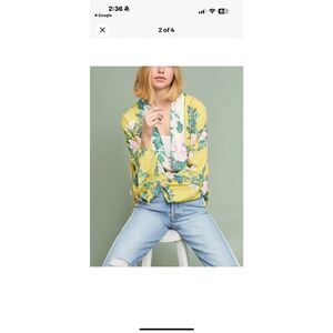 Anthropologie Floral Kimono Cardigan – Yellow & Green Peony Print SZ One Size
